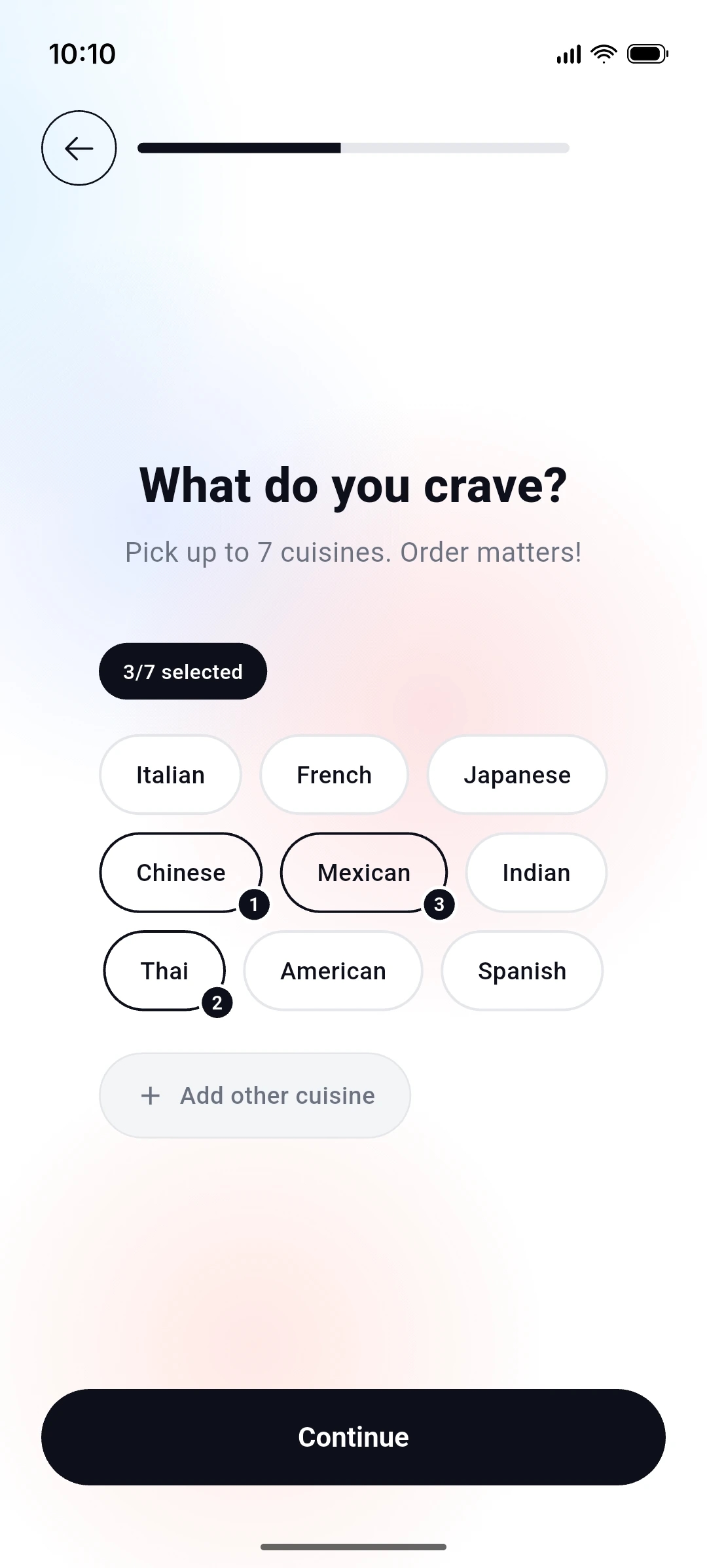 Cuisine picker for building a Food Fingerprint